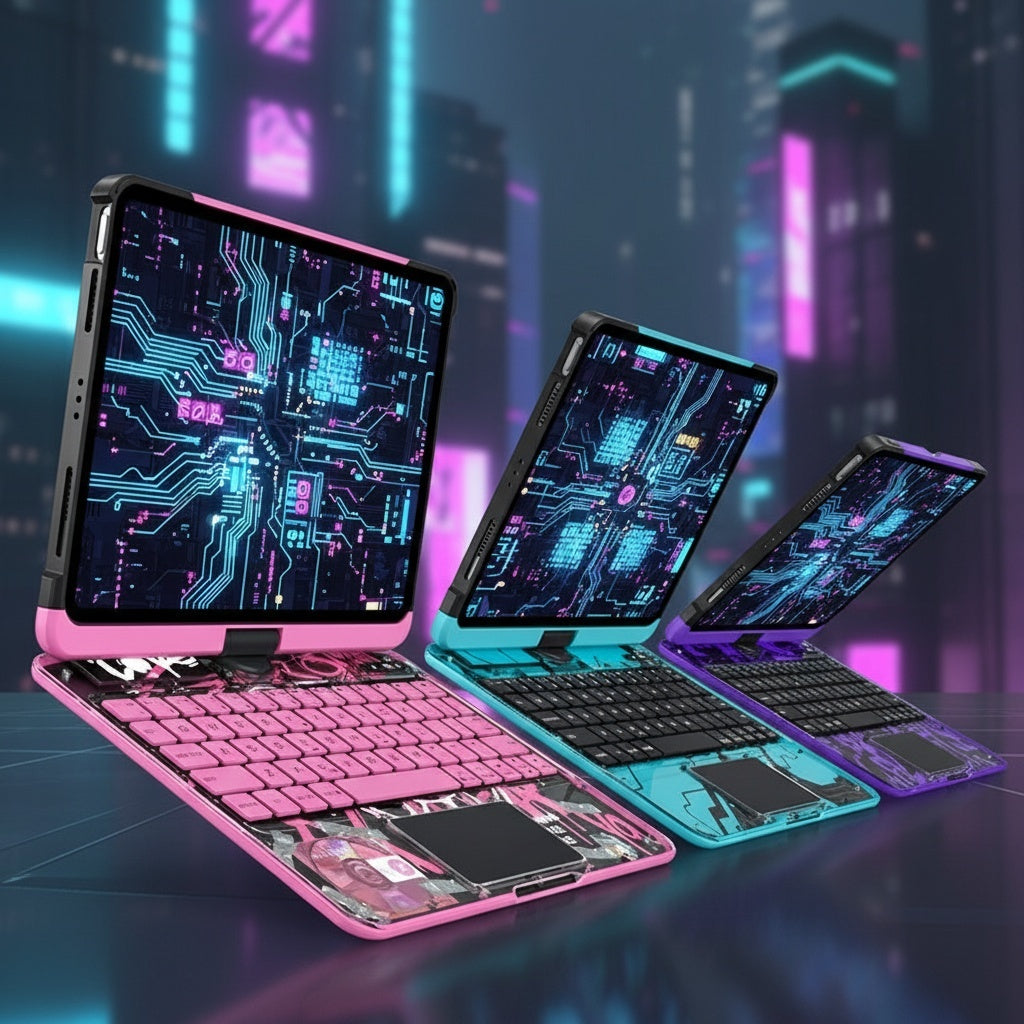 GLOWSPAD Pro - 360° Rotating Transparent iPad Keyboard with 7-Color RGB Backlight
