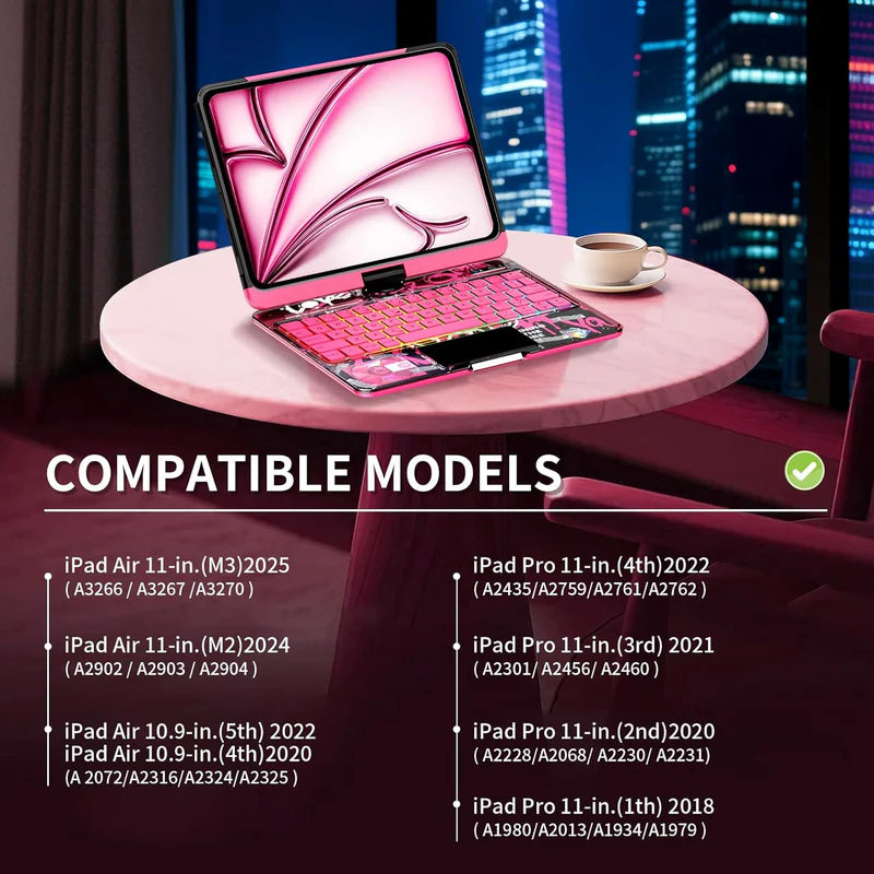 GLOWSPAD Pro - 360° Rotating Transparent iPad Keyboard with 7-Colour Backlight