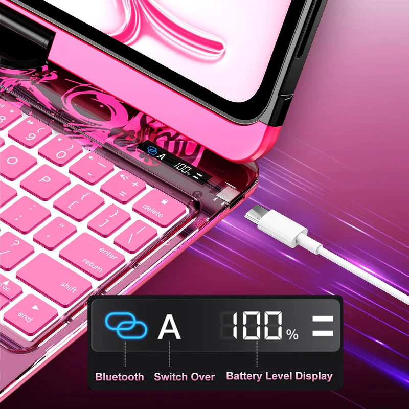 GLOWSPAD Pro - 360° Rotating Transparent iPad Keyboard with 7-Colour Backlight