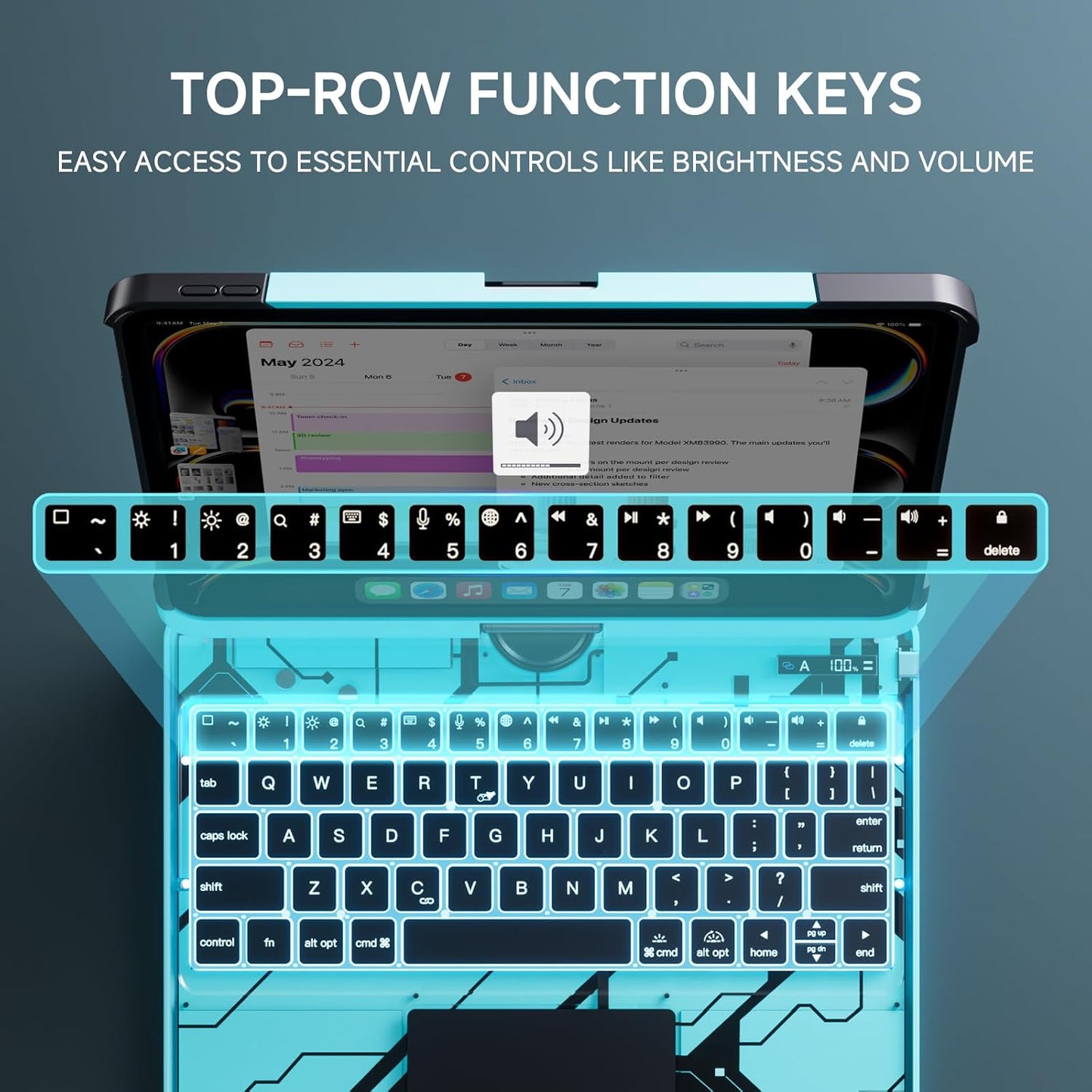 GLOWSPAD Pro - 360° Rotating Transparent iPad Keyboard with 7-Colour Backlight