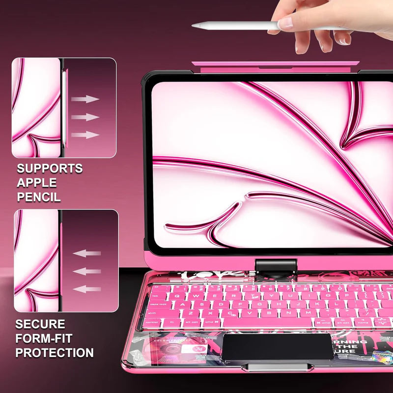 GLOWSPAD Pro - 360° Rotating Transparent iPad Keyboard with 7-Color RGB Backlight