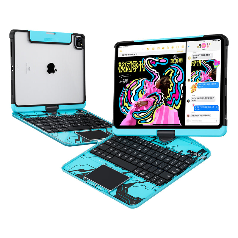 GLOWSPAD Pro - 360° Rotating Transparent iPad Keyboard with 7-Colour Backlight