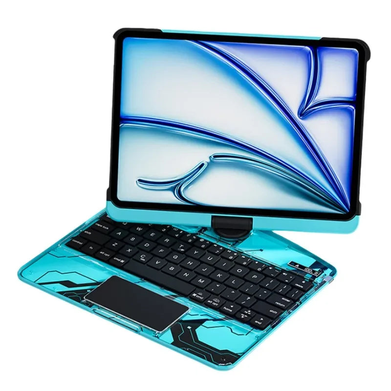 GLOWSPAD Pro - 360° Rotating Transparent iPad Keyboard with 7-Color RGB Backlight