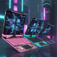GLOWSPAD Pro - 360° Rotating Transparent iPad Keyboard with 7-Color RGB Backlight