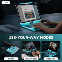 GLOWSPAD Pro - 360° Rotating Transparent iPad Keyboard with 7-Color RGB Backlight
