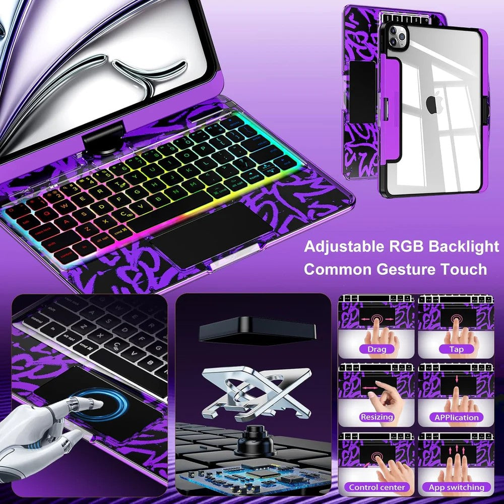 GLOWSPAD Pro - 360° Rotating Transparent iPad Keyboard with 7-Color RGB Backlight