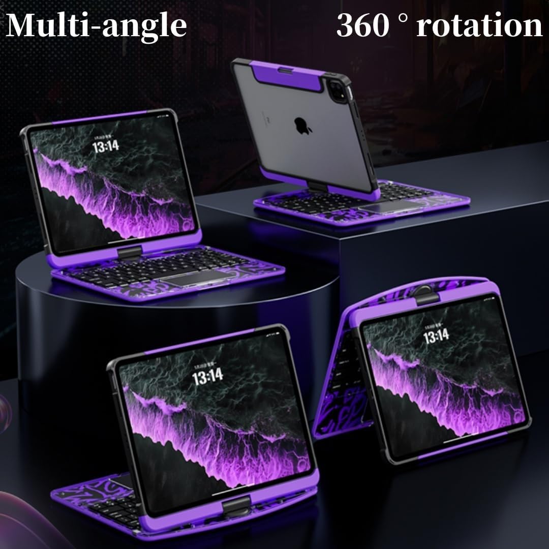 GLOWSPAD Pro - 360° Rotating Transparent iPad Keyboard with 7-Color RGB Backlight