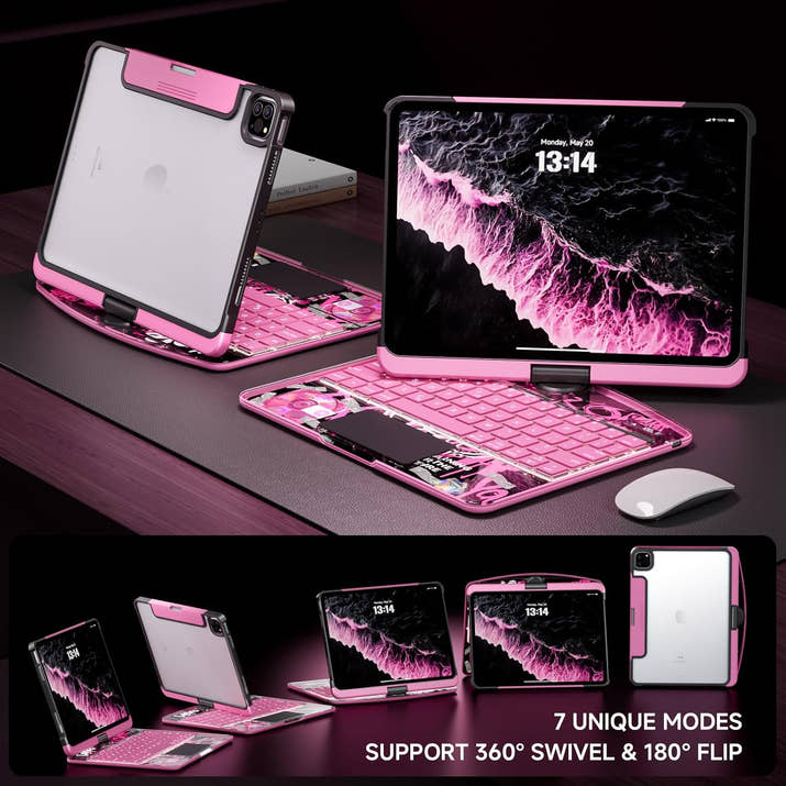 GLOWSPAD Pro - 360° Rotating Transparent iPad Keyboard with 7-Color RGB Backlight