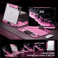 GLOWSPAD Pro - 360° Rotating Transparent iPad Keyboard with 7-Color RGB Backlight