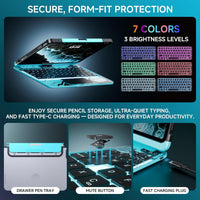GLOWSPAD Pro - 360° Rotating Transparent iPad Keyboard with 7-Color RGB Backlight