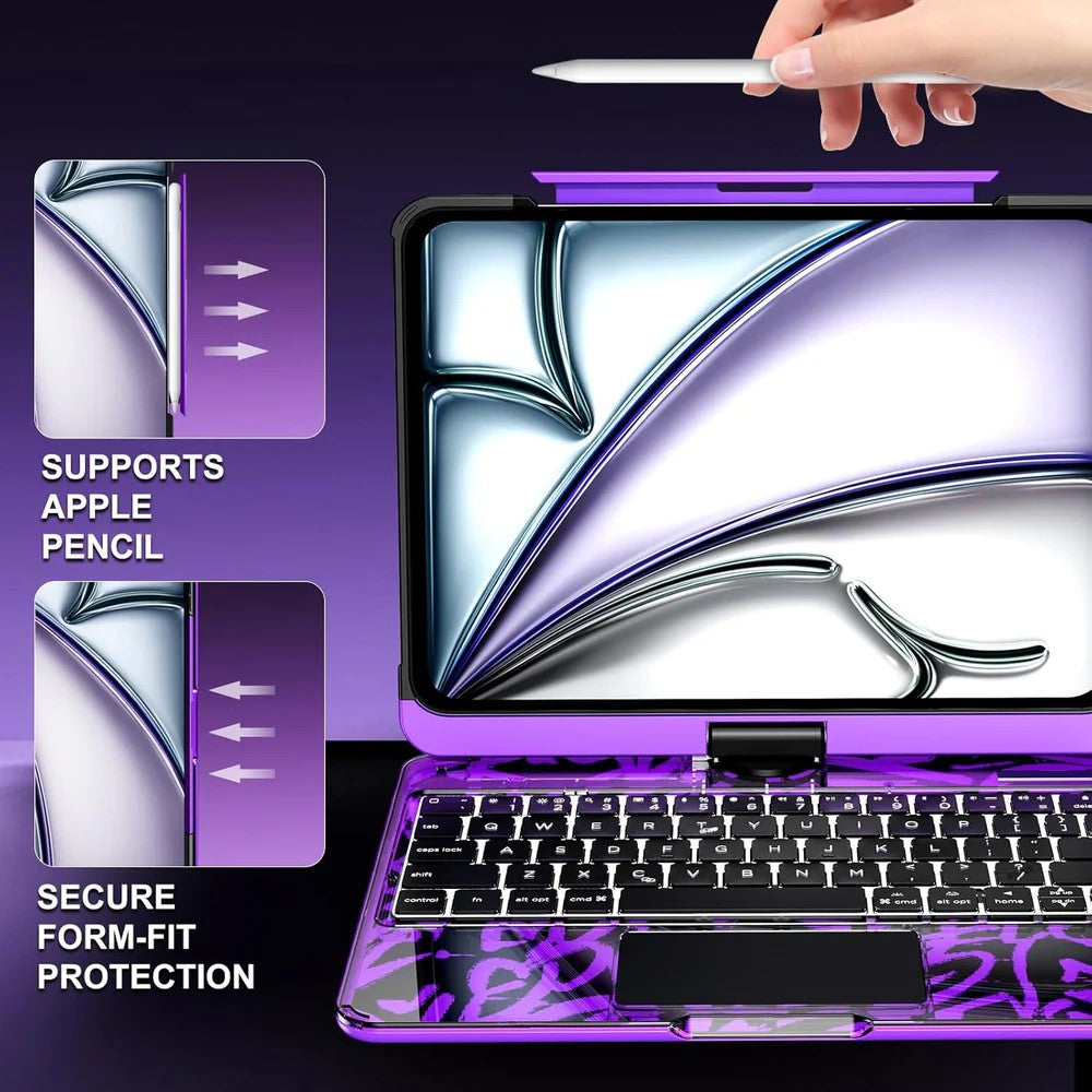 GLOWSPAD Pro - 360° Rotating Transparent iPad Keyboard with 7-Color RGB Backlight