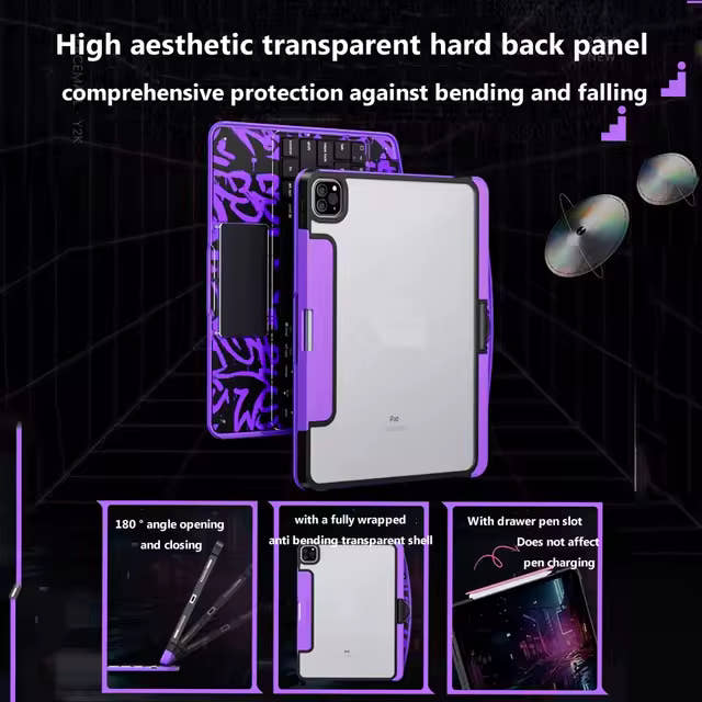 GLOWSPAD Pro - 360° Rotating Transparent iPad Keyboard with 7-Color RGB Backlight