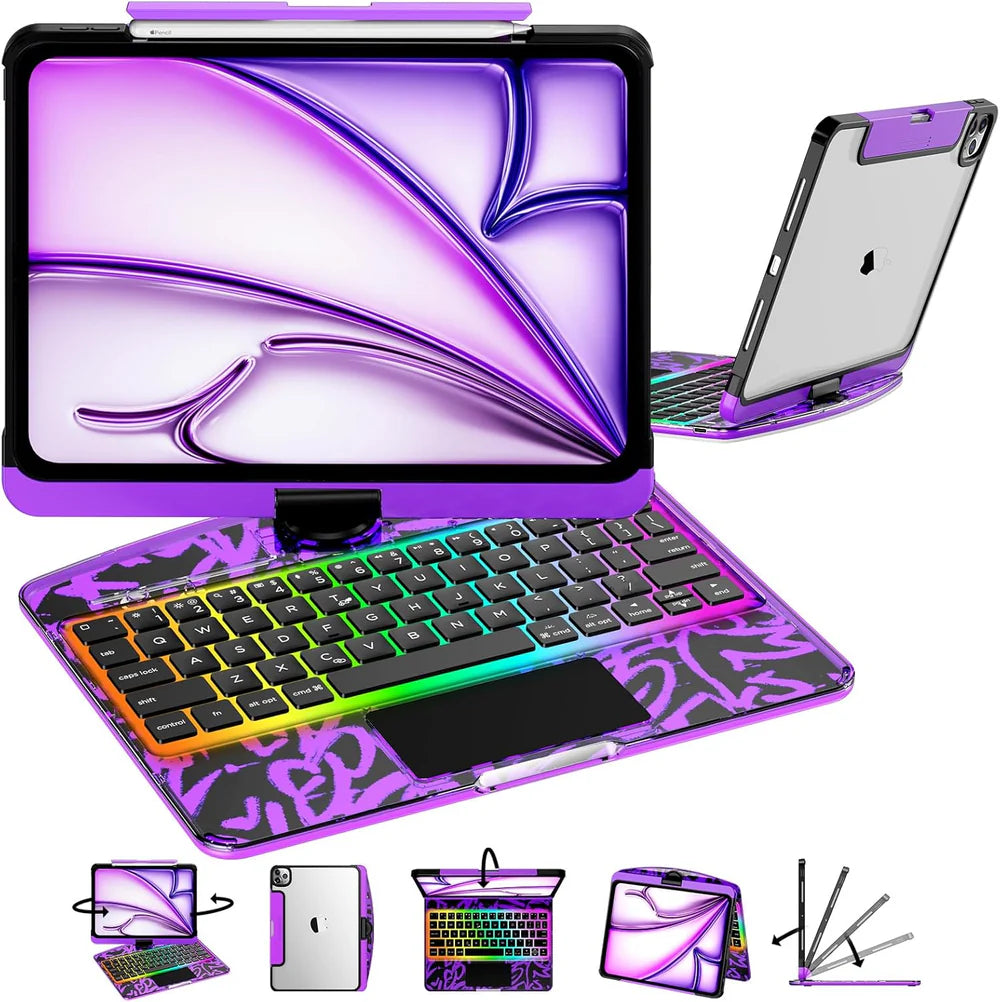 GLOWSPAD Pro - 360° Rotating Transparent iPad Keyboard with 7-Color RGB Backlight